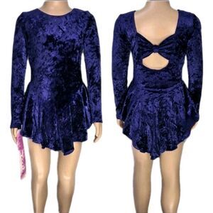 Gilda Marx VTG Crushed Velvet LS Bow Keyhole Skirt Leotard Dress Kids 4/6 Purple